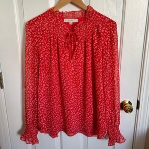 Loft Red Orange Long Sleeve Blouse | XL